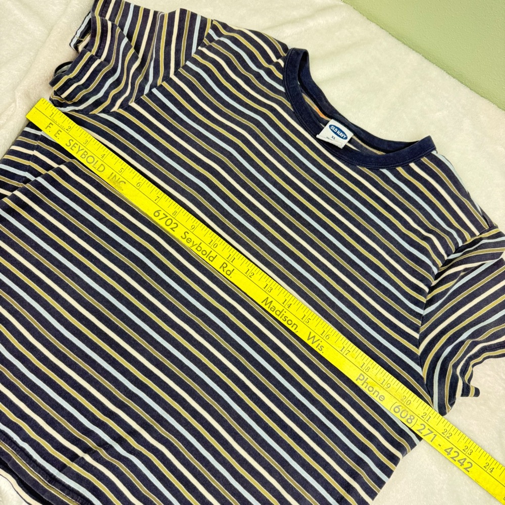Old Navy Vintage Cropped Striped T-Shirt Navy Blue Tan XL Short Sleeve Cotton - Picture 7 of 7